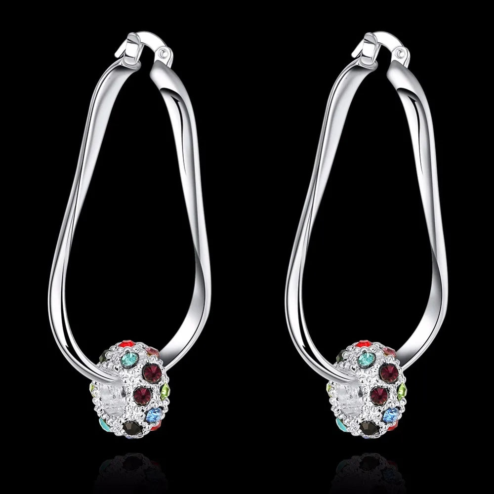 Ball Hoop Ohrringe Multicolor AAA Zirkonia Perlen Ohrringe 925 Sterling Silber