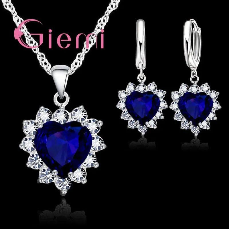 Wahre Liebe 925 Sterling Silber Schmuck Sets Für Hochzeit Frauen Zirkonia Anhänger Halskette Ohrringe Set valentinstag Geschenk