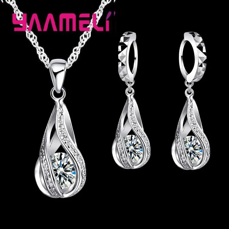 Heißwasser tropfen cz 925 Sterling versilbert Schmuckset für Frauen