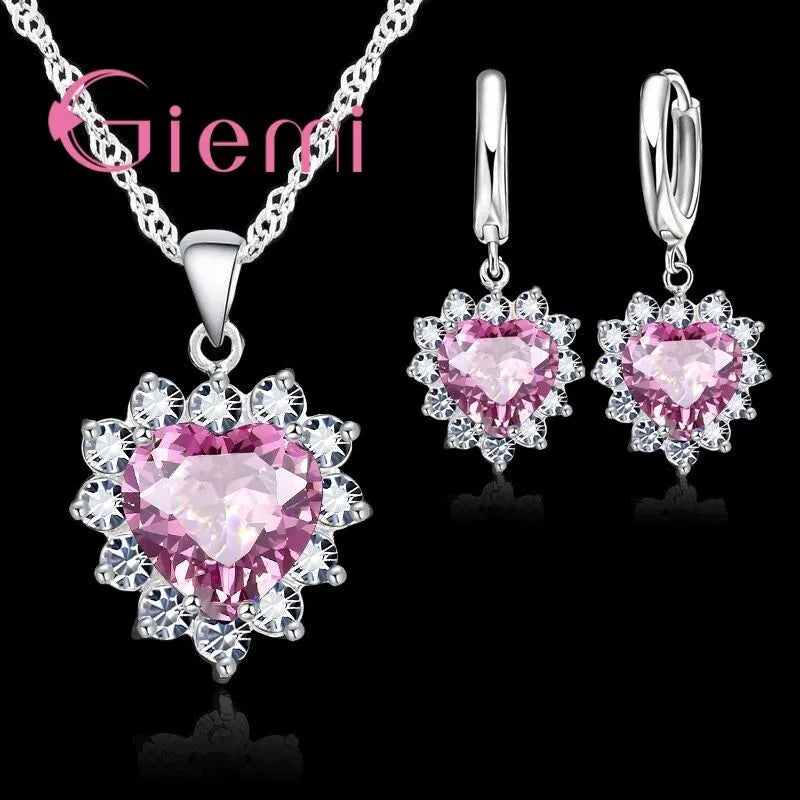 Wahre Liebe 925 Sterling Silber Schmuck Sets Für Hochzeit Frauen Zirkonia Anhänger Halskette Ohrringe Set valentinstag Geschenk