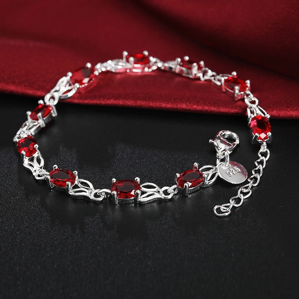 925 Sterling Silber wilde rote Kristall kette Armbänder